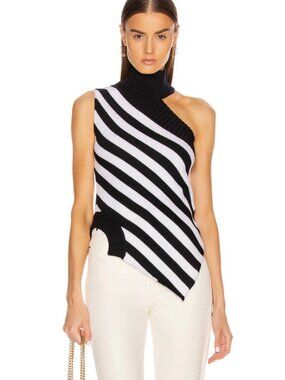 Monse Made in Italy One Shoulder Wool Striped Turtleneck Sweater Sz M